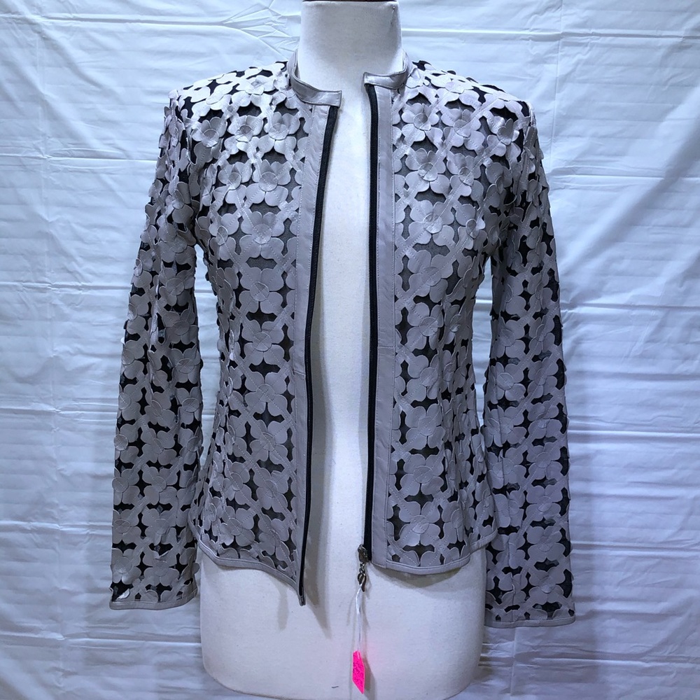 Grey leather in mesh jacket